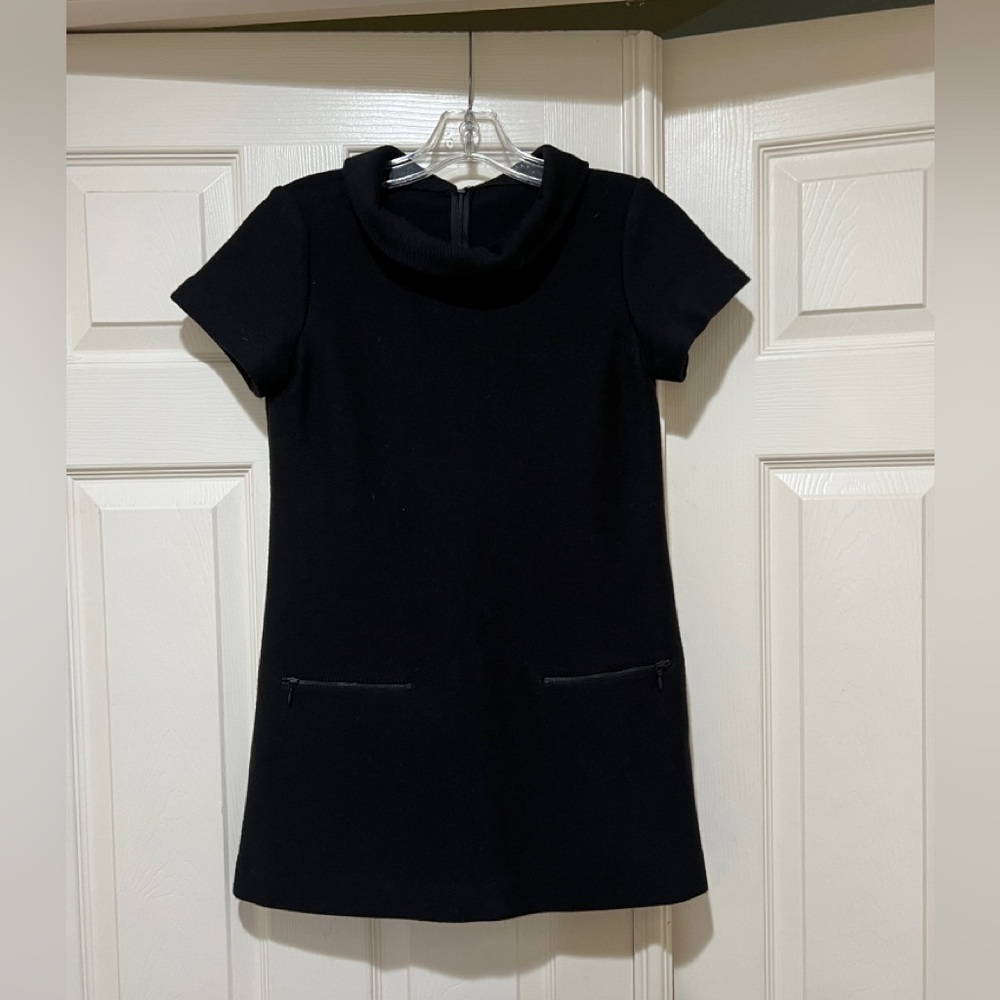 THEORY Black Collard Shift Wool Blend Dress Short Sleeve LBD Career Work party 2